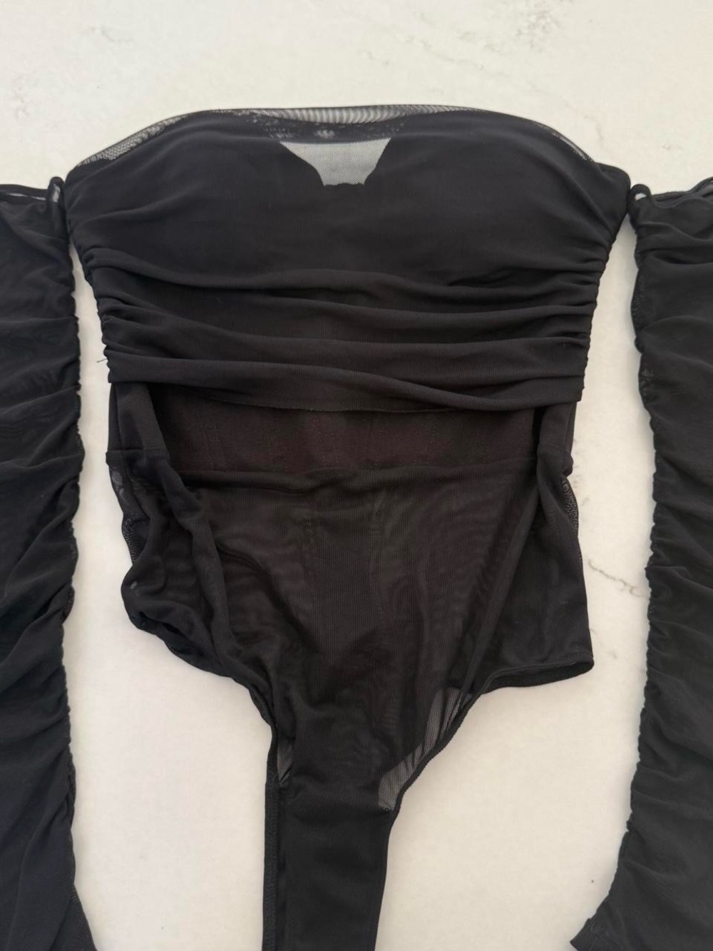 Windsor Sheer Black Strapless Mesh Bodysuit